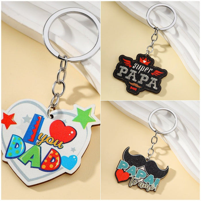 Wholesale Father's Day Superpapa Wooden Keychain JDC-KC-RongRui014