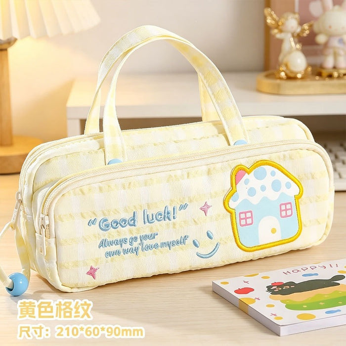 Wholesale Fabric Pencil Case Trendy Pink Plaid Face For School Girls