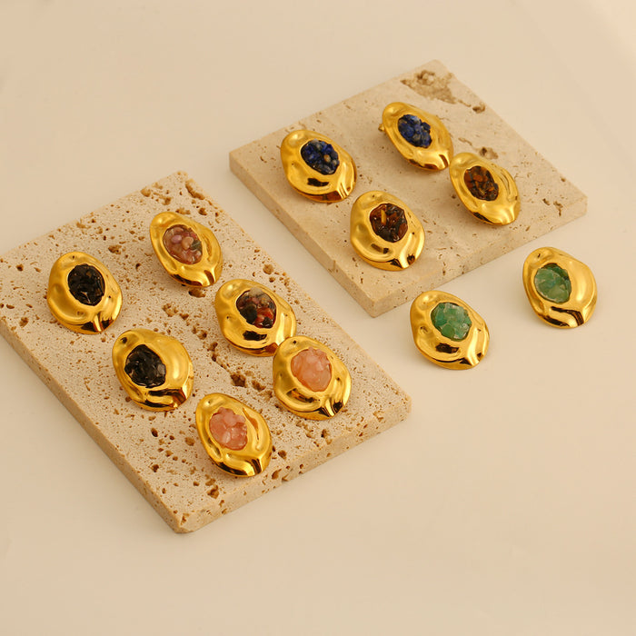 Wholesale Fashionable irregular stainless steel earrings inlaid with natural crushed stone temperament earrings color preservation wholesale