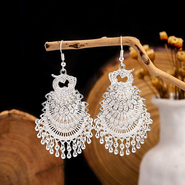 Wholesale Cloisonne Peacock earrings  silver minority totem Phoenix bell earrings