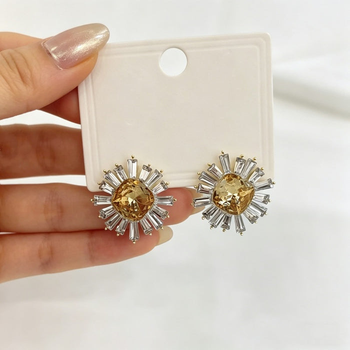 Wholesale Copper CZ Sunflower Earrings Geometric Design Party Jewelry Accessory
