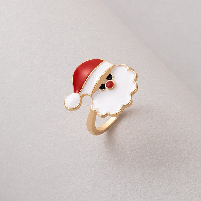 Wholesale Christmas Drip Oil Elk Santa Ring Alloy Jewelry Accessory Boutique Resale MOQ≥2