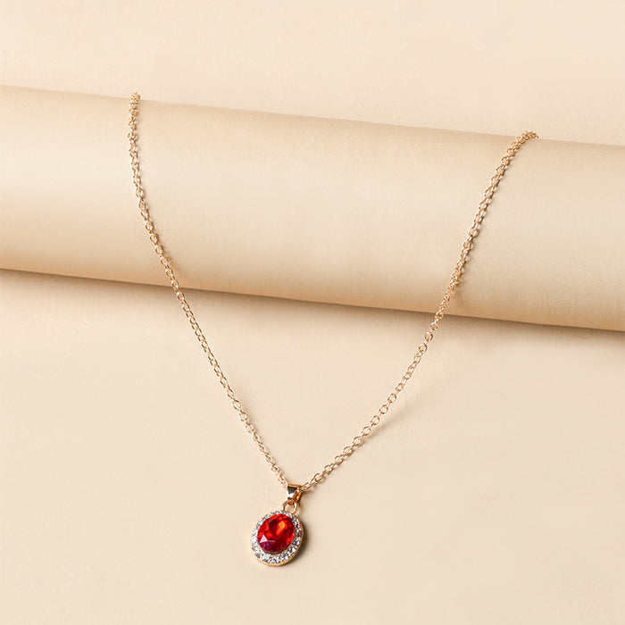 Wholesale Personalized and fashionable jewelry, crystal gemstone necklace, round collarbone chain, alloy pendant, oval shape