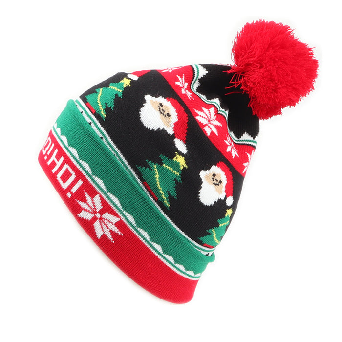 Wholesale Warm jacquard wool hat with cuffs and balls Christmas hat with elk earmuffs