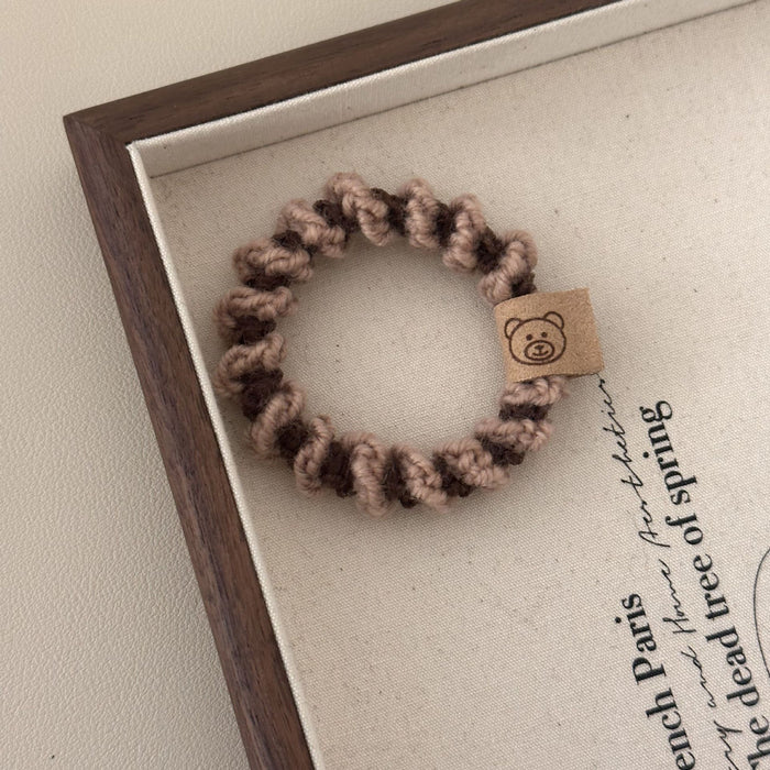 Wholesale Bear labeling hair band twist wool woven hair rope high elastic rubber band hair rope brown hair accessories