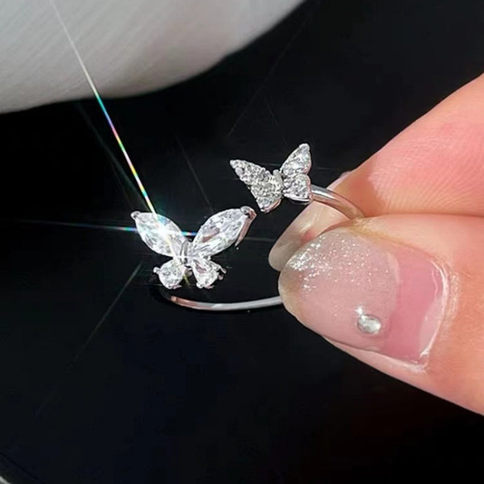 Wholesale Butterfly ring, female niche design, high-end, light luxury, index finger ring, versatile and open mouth ring