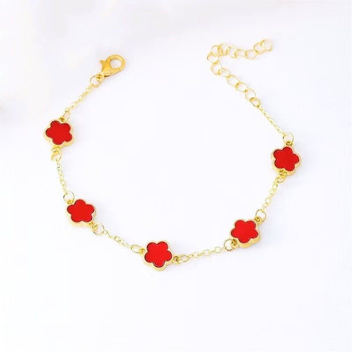 Wholesale Four Leaf Lucky Alhambra Series Gold Red Five Flower Bracelet