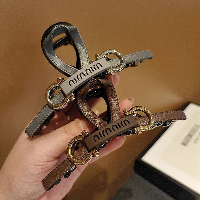 Wholesale Temperament leather high-end grip clip large shark clip new hair clip light luxury fashion back of the head plate hair clip