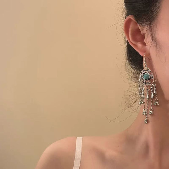 Wholesale Turquoise earrings, niche tassel earrings, fashionable and versatile earrings