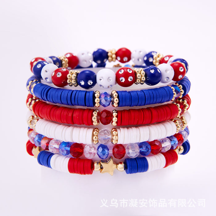 Wholesale Soft ceramic bracelet set, personalized alloy drip oil national flag pendant bracelet
