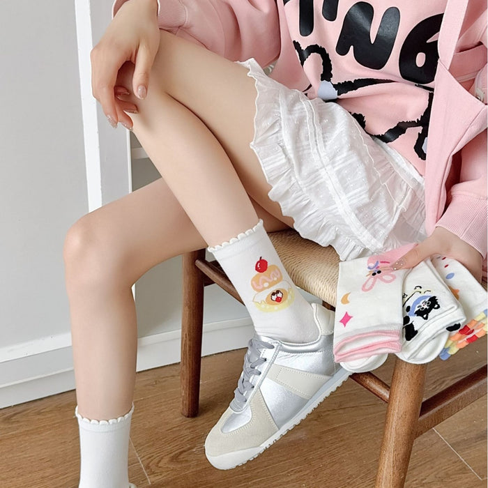 Wholesale Cartoon Cute White Socks Women's Stockings Mid-length Socks Cat Rabbit Student Stacked Socks