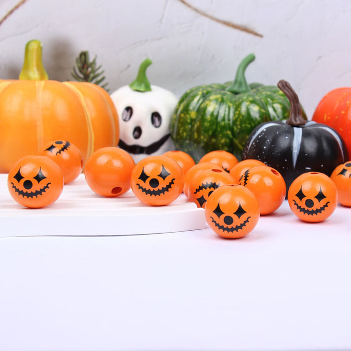 Wholesale 50PCS Halloween Colorful Witch Pumpkin Ghost Face Wooden Beads JDC-BDS-TianYue023