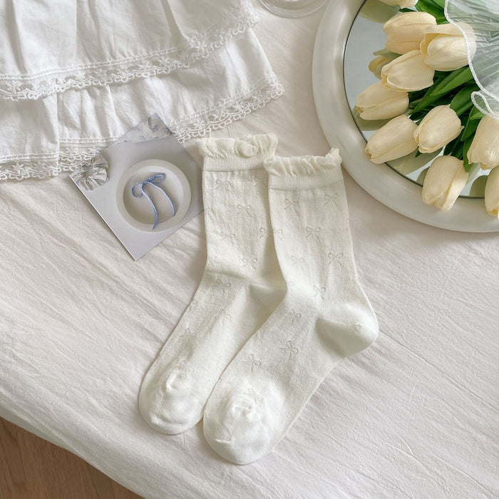 Wholesale Bow shaped mid tube socks, thin mesh, breathable, sweat absorbing, pile socks, long socks