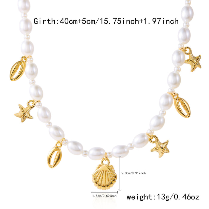 Wholesale Bohemian Starfish Shell Conch Pearl Necklace Bracelet and Anklet Set