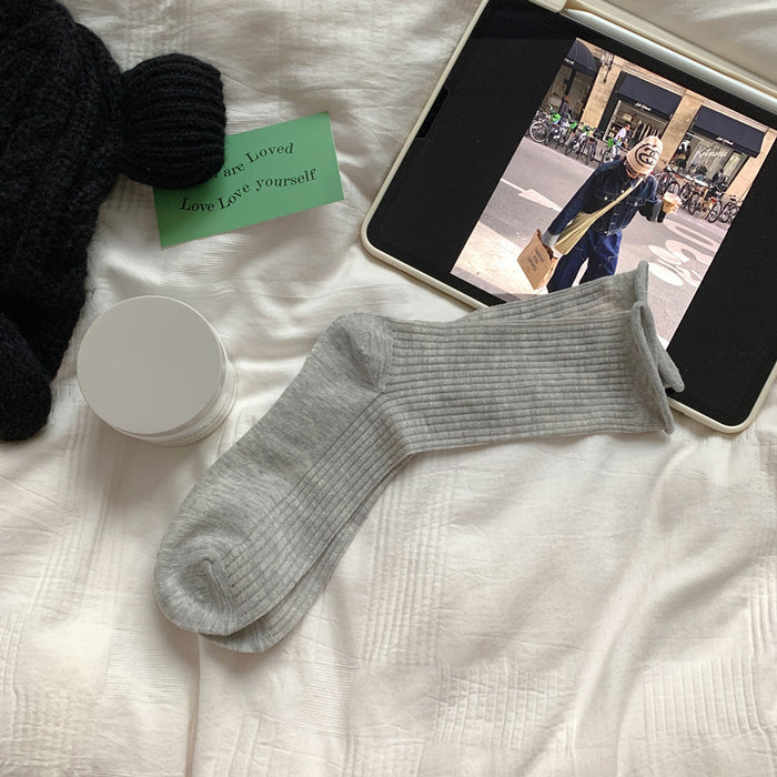 Wholesale Curled edge socks, mid length socks, new cotton socks, thin mesh breathable stacking long socks