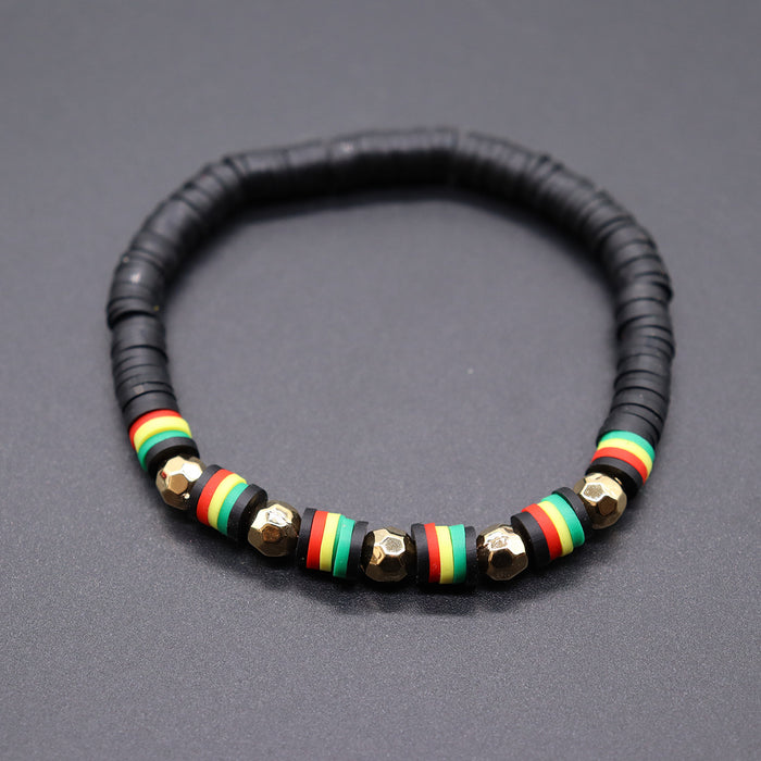 Wholesale Yellow Green Red Black Jamaica Stretch Bracelet Letter Resin Black Gallstone Wooden Beads Jamaica