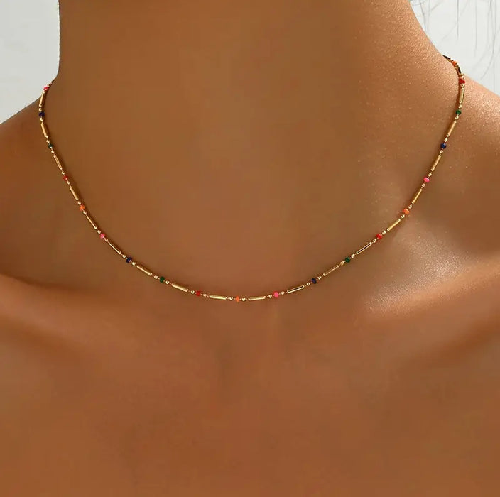 Wholesale French Style Colorful Bead Anklet Geometric Copper Chain Fashion Accessory MOQ≥2