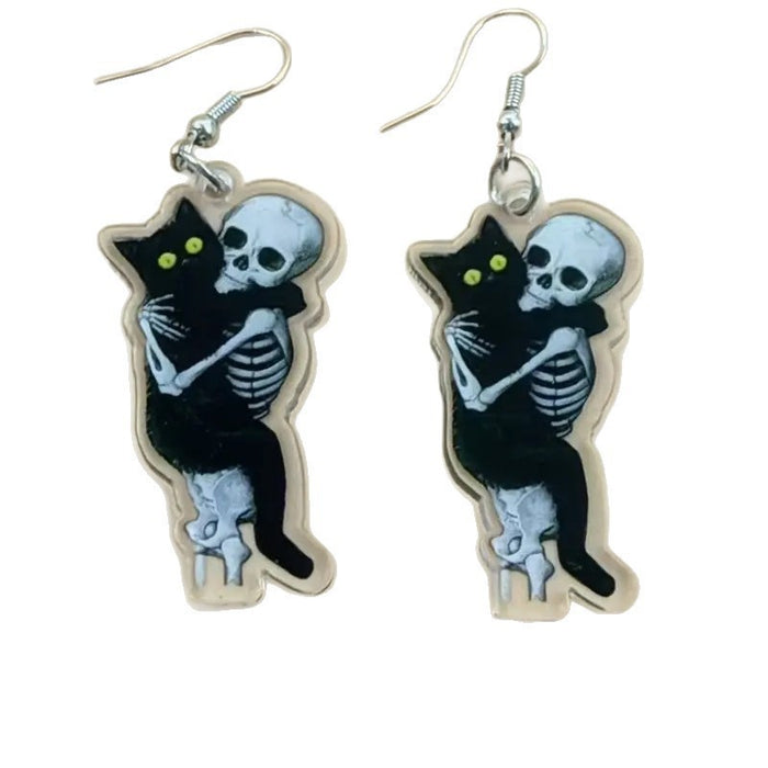 Wholesale Skull cat earrings  accessories flat acrylic horror personality exaggerated skull earrings