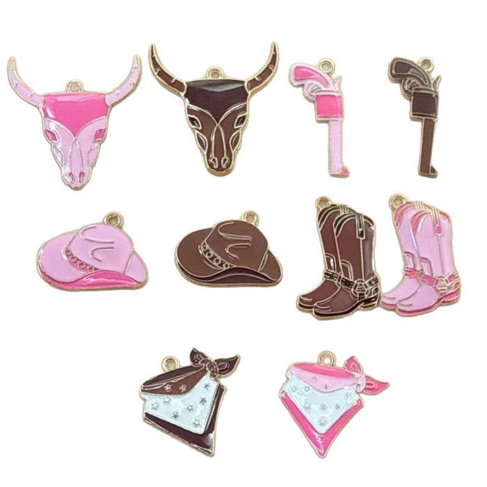 Wholesale 10pcs Western Cowboy Series Metal Drip Oil Hook Earrings,  Boots,  and Hat Earrings