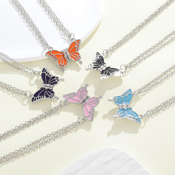 Wholesale best friend colorful butterfly matching best friend friendship magnetic necklace autumn and winter New sweater chain