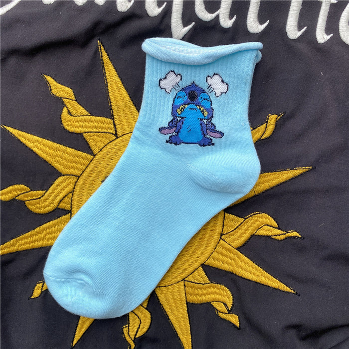 Wholesale Mid length socks for children and couples, versatile rolled edge short socks