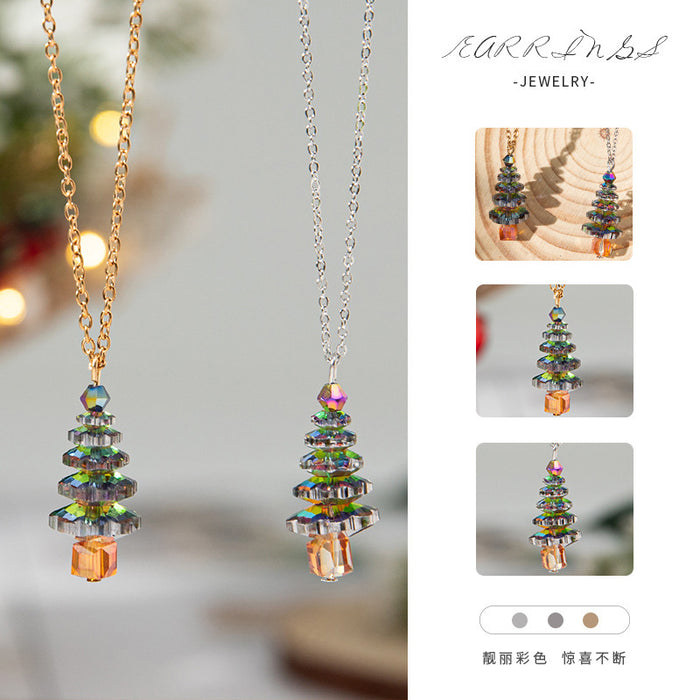 Wholesale Christmas festive colored crystal Christmas tree necklace alloy clavicle chain