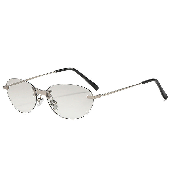 Wholesale Retro Oval Rimless Sunglasses UV400 Silver Frame Gray Lens Fashion Accessory