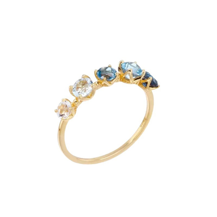 Wholesale Gradient Blue White Gemstone Zircon Ring Gold Plated Luxury Open Mouth Ring