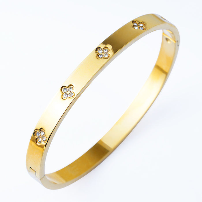 Wholesale Four leaf clover diamond inlaid bracelet, fashionable and simple bracelet, gold-plated stainless steel bracelet
