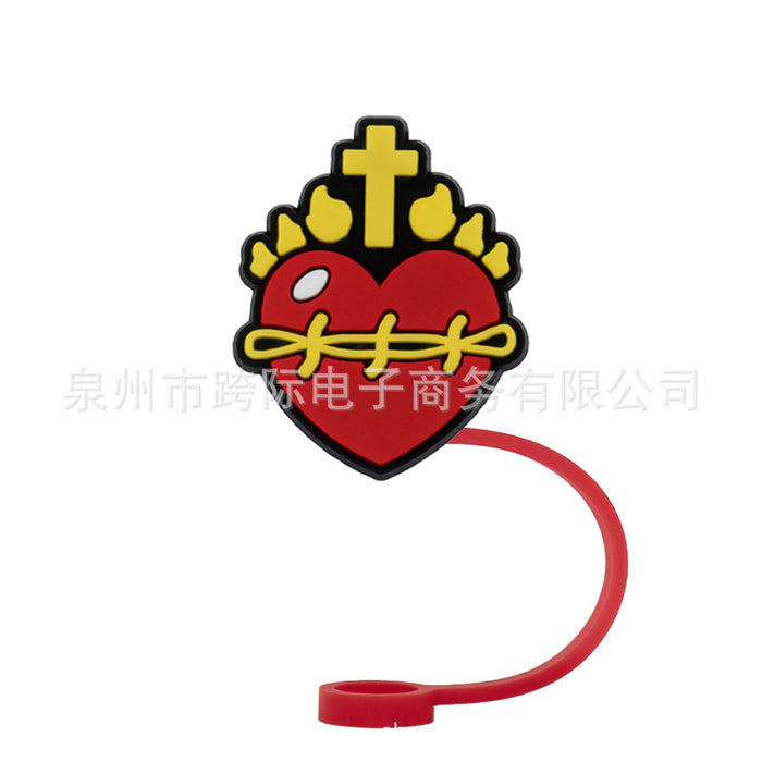 Wholesale Series Cartoon Straw Cover Straw Cap Silicone Dust Stopper Cute Anime Straw Decoration Cross border