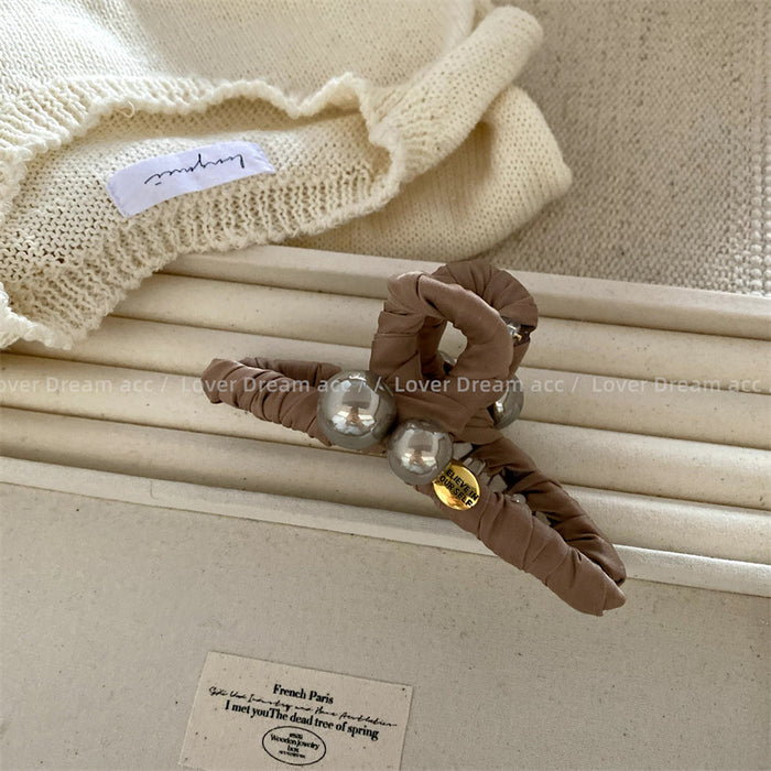 Wholesale Imitation pearl geometric gold label fabric hair clip, shark clip hair accessory