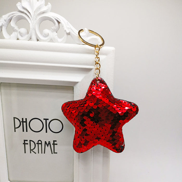 Wholesale Pentagram double-sided glitter keychain pendant