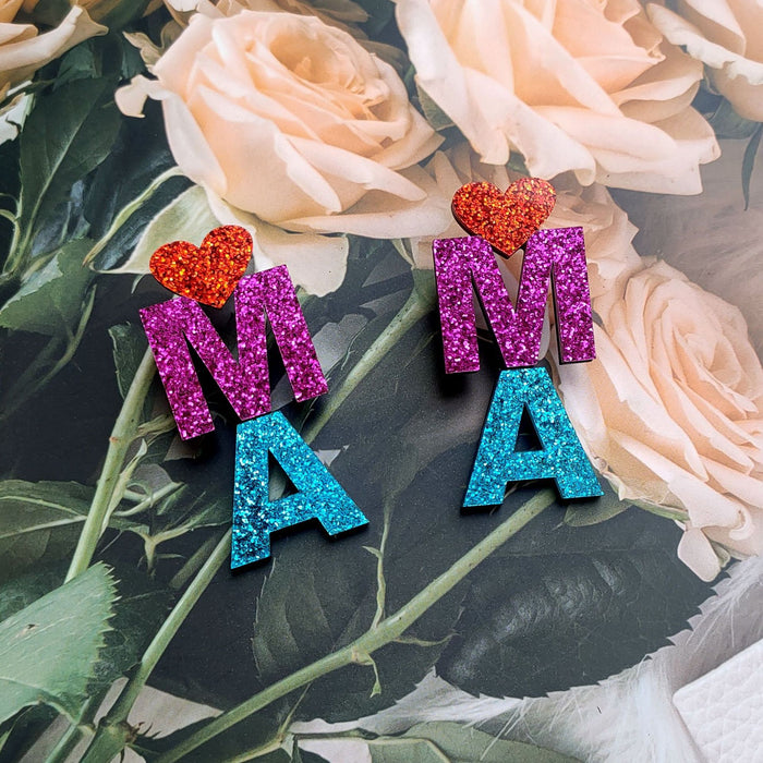 Wholesale Love Double Layer Mother's Day Mama Colorful Acrylic Earrings JDC-ES-QiuG001