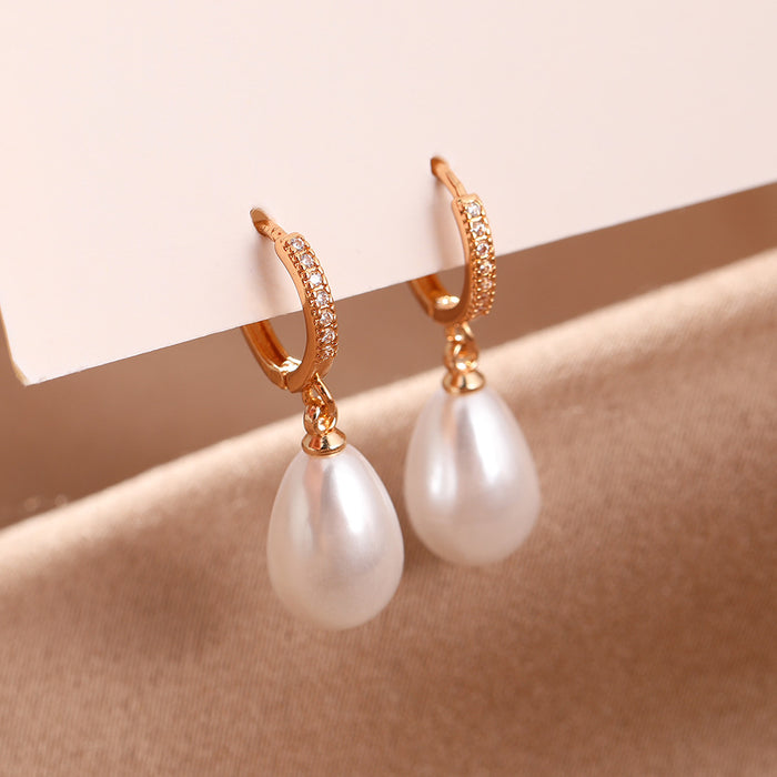 Wholesale Water droplet shaped earrings, retro and versatile, zircon geometric earrings, fashionable and niche design, buckle earrings