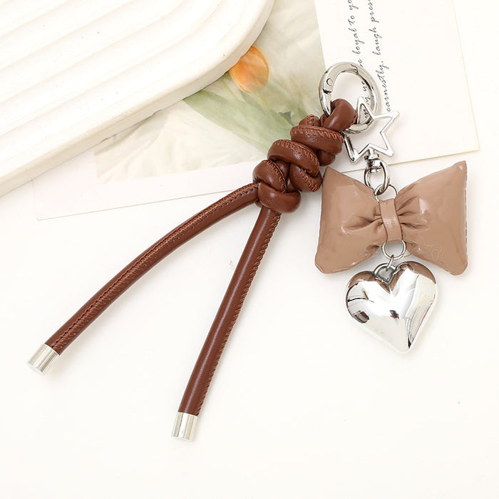Wholesale Leather bow heart pendant luggage keychain lanyard accessories single buckle tassel pendant accessories