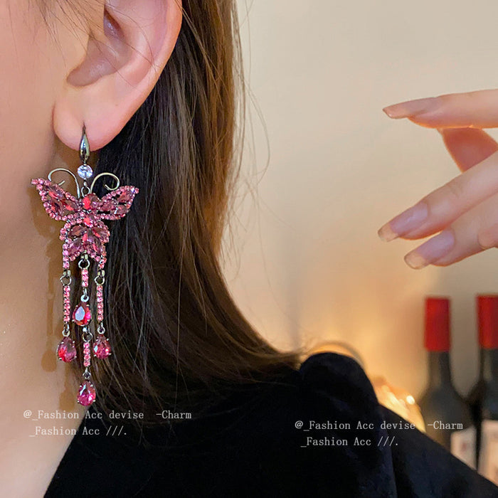 Wholesale Diamond Butterfly Tassel Geometric Copper Earrings JDC-ES-HuiHe002