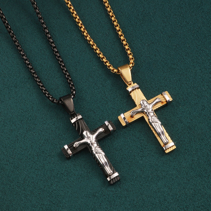 Wholesale New Titanium Steel Retro Cross Pendant Necklace Sweater Chain