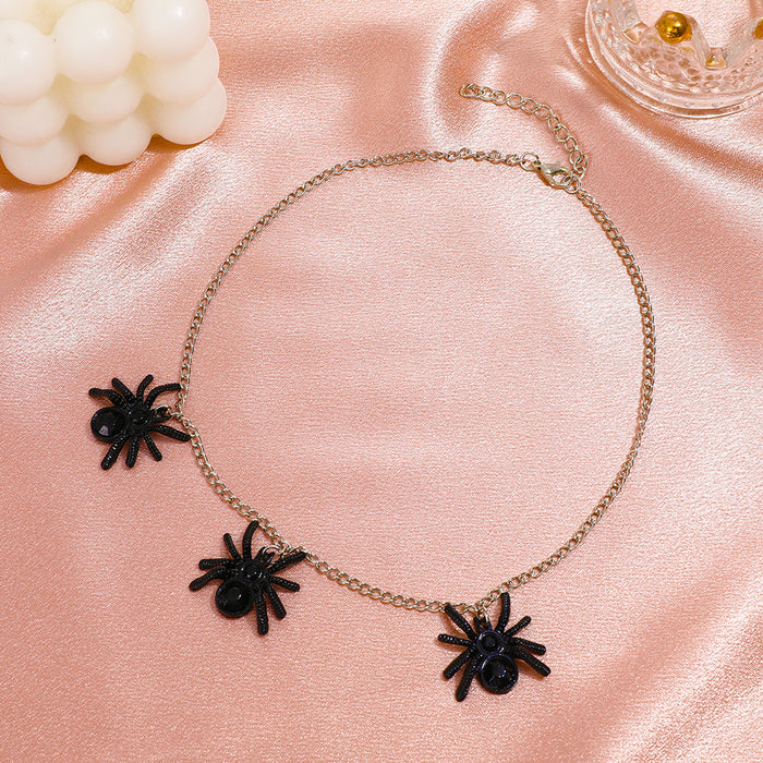 Wholesale Black Spider Pendant Necklace  Exaggerated Punk Chain Collarbone Halloween Gift