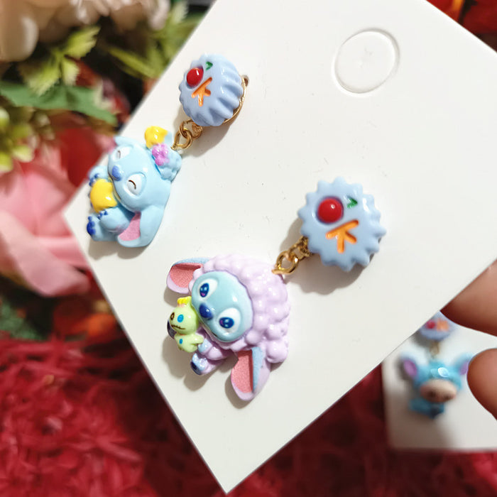 Wholesale Cartoon new cute resin silver needle earrings for women
