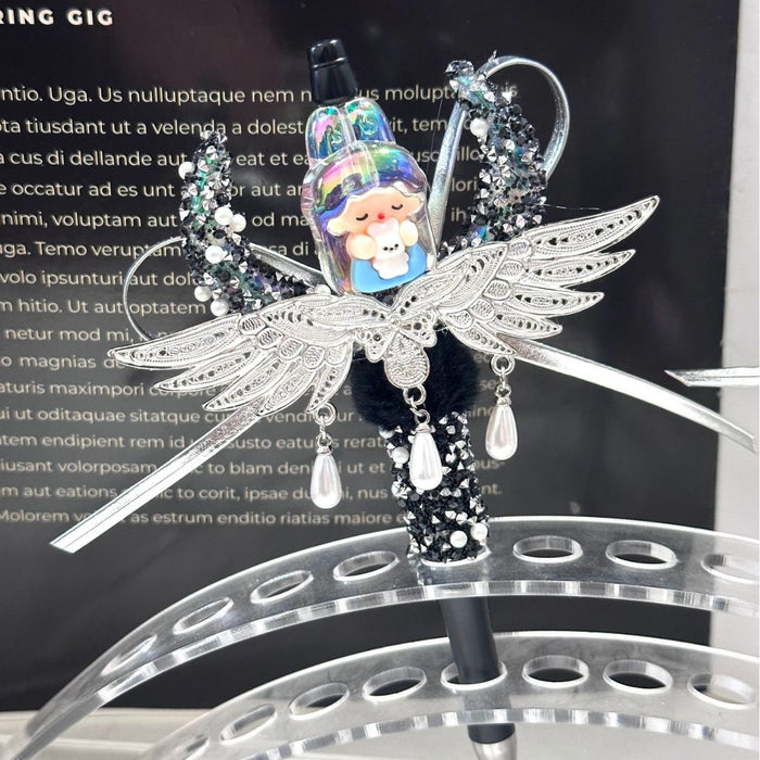 Wholesale Silver Finished DIY Dark Angel Wing Tassel Beaded Pen