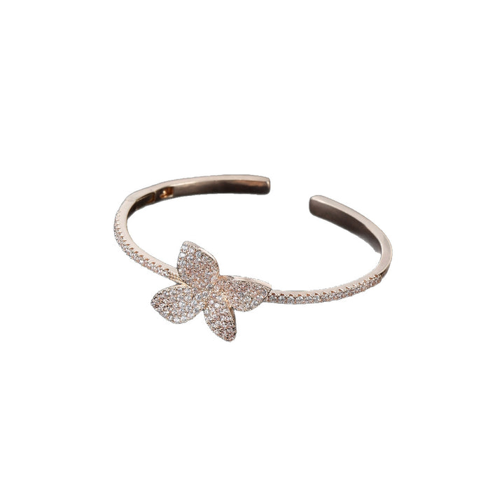 Four-Leaf Flower Zircon Bracelet Open Bracelet Bracelet Versatile Adjustable Hand Jewelry for Women