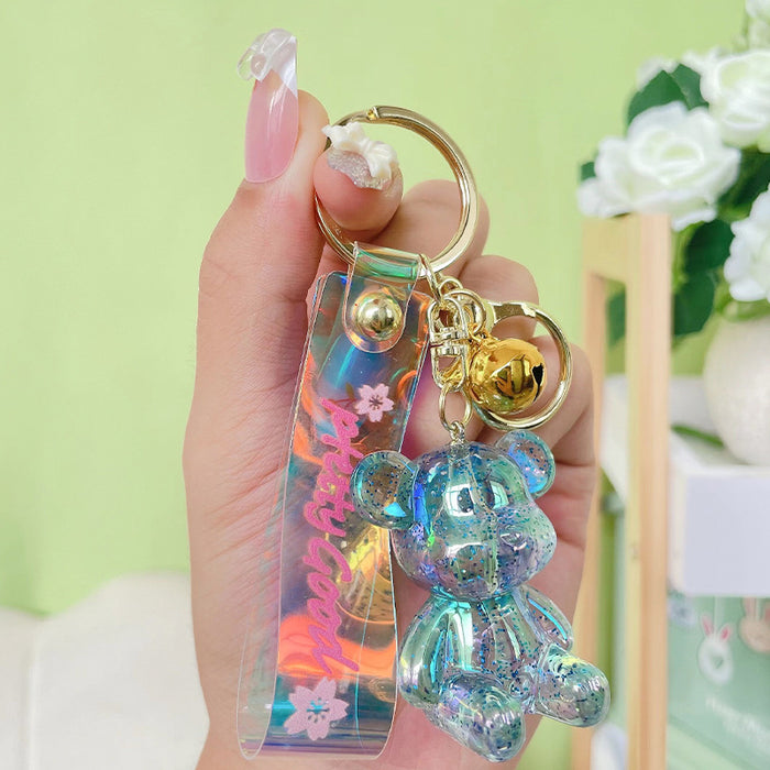 Wholesale Colorful Crystal Sitting Bear Keychain Pendant Couple Car Keychain Cute School Bag Hanging Small Gift