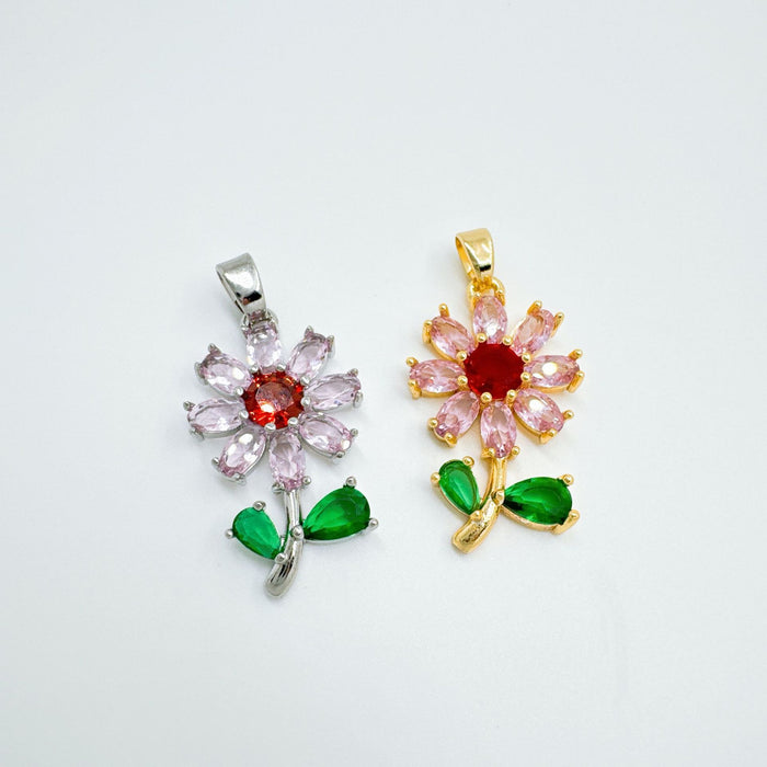 Wholesale Flower Pendant Necklace Gold Plated Copper Rhinestone Jewelry Accessory