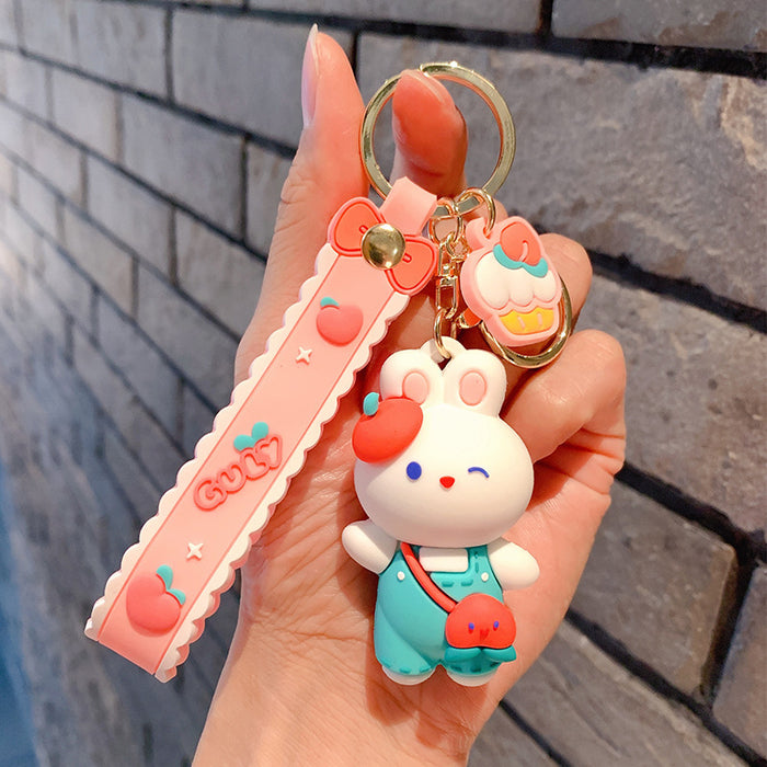 Wholesale Cartoon Bow Tie Rabbit Keychain PVC Car Key Accessory Gift