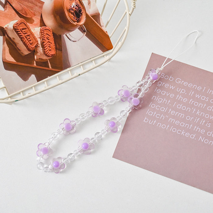 Wholesale Beaded Bear Flower Mobile Phone Chain short Phone Case Hanging Chain Acrylic