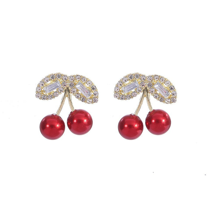 Wholesale Compact and exquisite diamond studded cherry earrings, fashionable and versatile, wholesale of fashionable commuting earrings