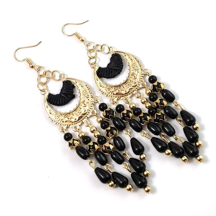 Wholesale Earrings Crescent-shaped Bohemian Water Drop Tassel Long Earrings