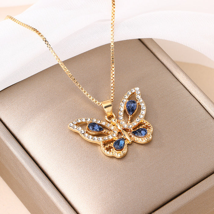 Wholesale Exaggerated alloy diamond inlaid pendant, simple and versatile butterfly necklace