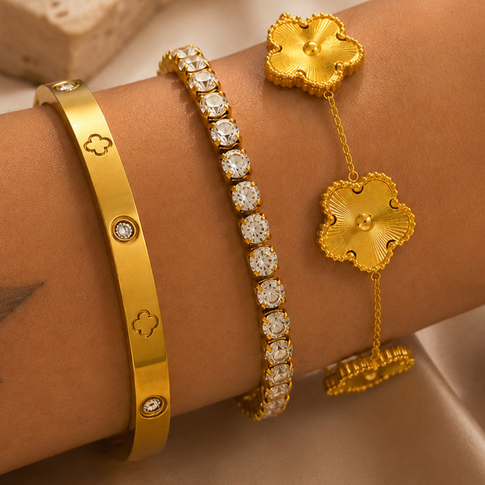 Wholesale Titanium Steel Five Leaf Flower Bracelet Chic Women S Jewelry Accessory Gift