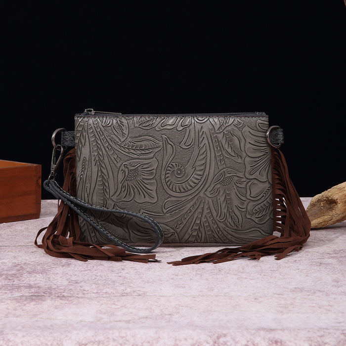 Wholesale Vintage Cotton and Linen Print Western Bohemian Leather Carving Hand Wallet Crossbody Women' s Bag